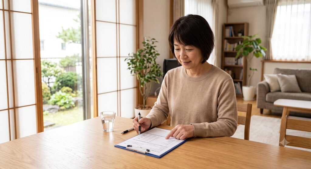 害獣駆除の見積もりを確認する日本人女性のイメージ