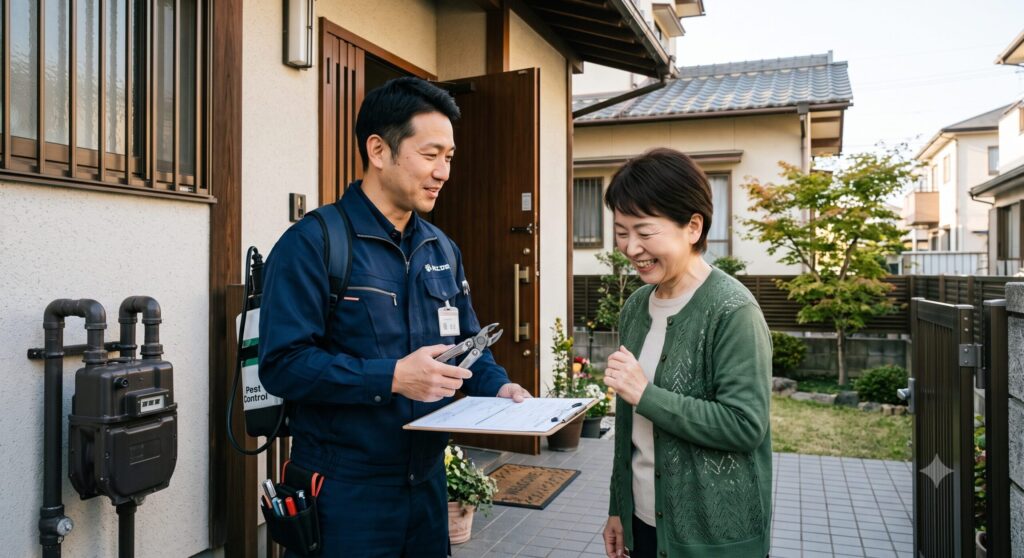 害獣駆除作業が完了した後の業者と依頼主のイメージ