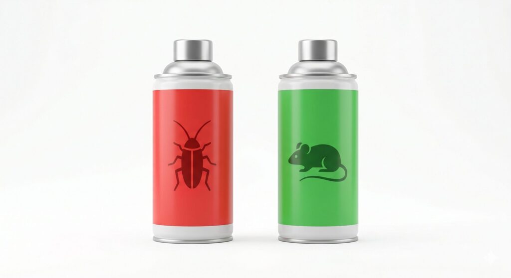 ゴキブリ用バルサンとネズミ用くん煙剤の違いを示すイメージ